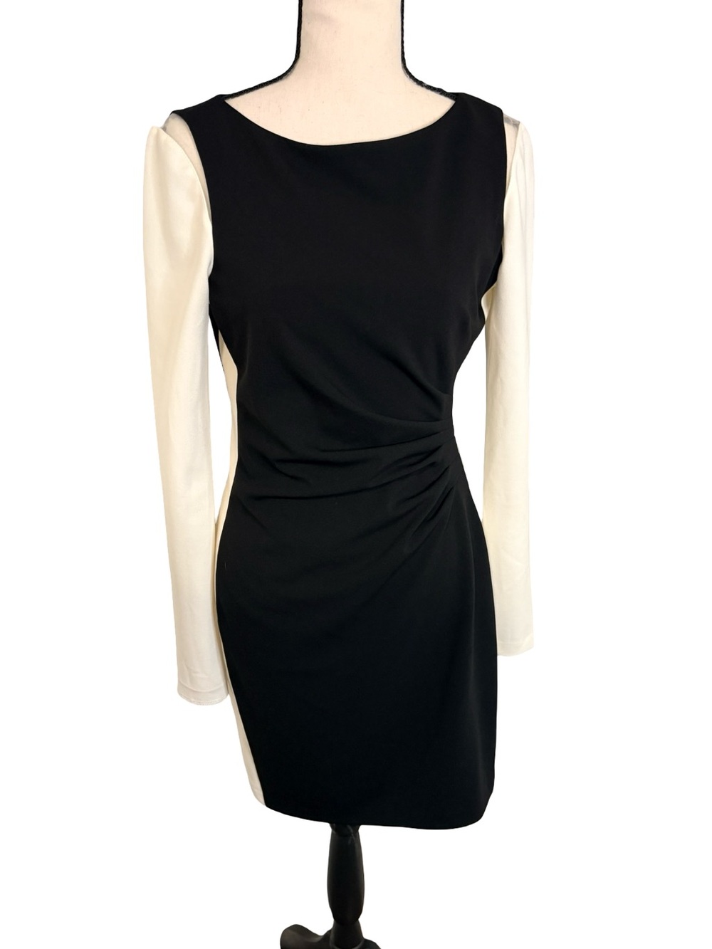 Vince Camuto Black Cream Colourblock Ruched Sheath Dress 6